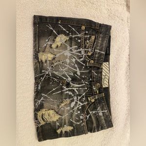 rare designer unique y2k ultra micro mini low waisted denim skirt